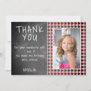 Cute Chalkboard Heart Pattern Birthday Foto Bedankkaart