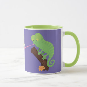 Cute chameleon die een bug cartoon vangt mok