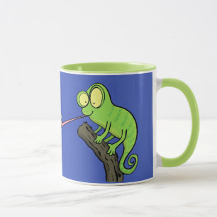 Cute chameleon die een bug cartoon vangt mok