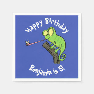 Cute chameleon die een bug cartoon vangt servet