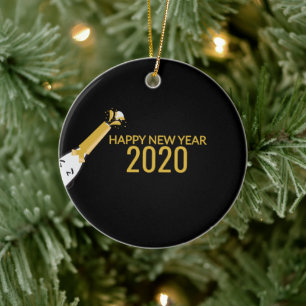 Cute Champagne Bottle and Happy New Year 2020 Keramisch Ornament
