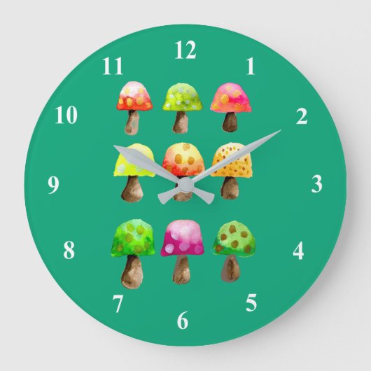 Cute champignons colorés grande horloge (Recto)