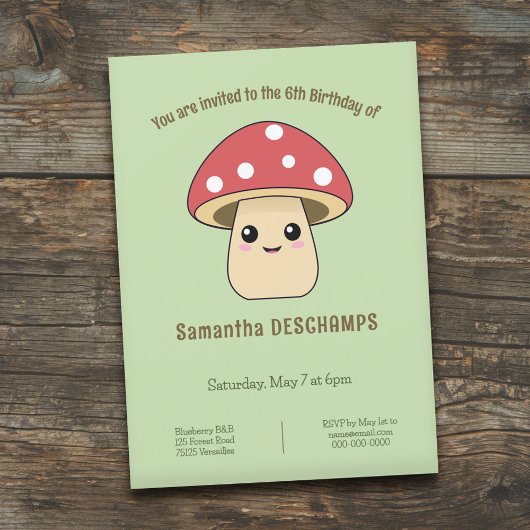 Cute Champignons Invitation Anniversaire