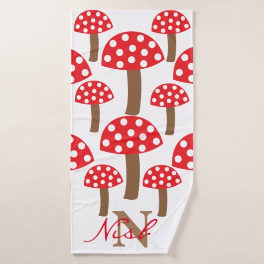 Cute Champignons Toadstool Monogramme (Serviette de bain)