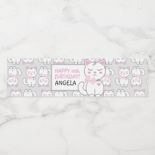 Cute Chat Anniversaire Fête Étiquette bouteille d' (Étiquettes simples)