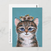 Cute Chat avec Baby Bird Carte postale Printemps (Devant / Derrière)