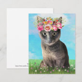 Cute Chat avec carte de voeux Floral Crown (Devant / Derrière)