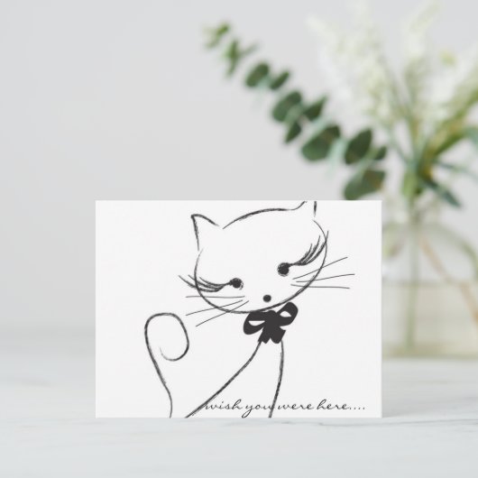 Cute chat avec carte postale Bow (Debout devant)