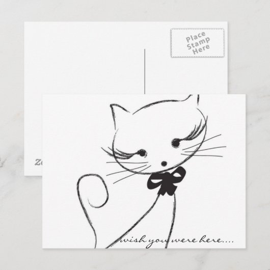Cute chat avec carte postale Bow (Devant / Derrière)