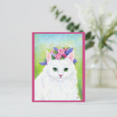 Cute Chat avec Fleurs de Printemps Carte postale C (Debout devant)