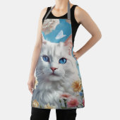 Cute Chat Beau Tablier Floral Blanc, Chef femme (Insitu)