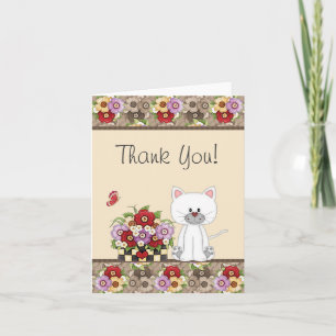 Cute Chat blanc, Fleurs et Merci papillon