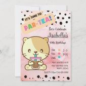 Cute Chat Boire Boba Thé Anniversaire Invitation (Devant)