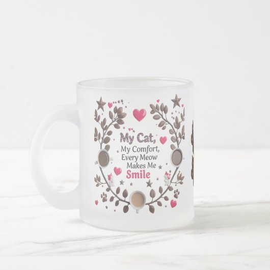 Cute Chat & Café Forêt Mug - Coeur rose (Gauche)