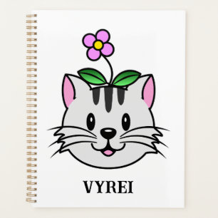 Cute chat caricature avec une fleur sur la tête