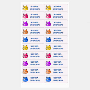 Cute chat coloré Enfants nom Étiquette