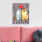 Cute Chat Couple toile étirée Impression (Insitu(Salon))