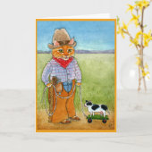 Cute chat cowboy, élevage de bétail carte de voeux (Fleur jaune)