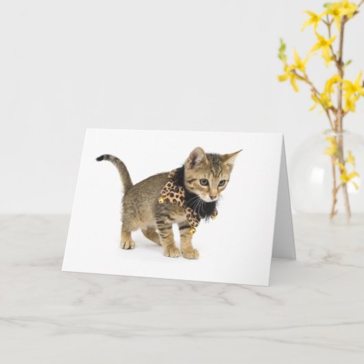 Cute Chat Empreinte de léopard Coller carte d'anni (Fleur jaune)