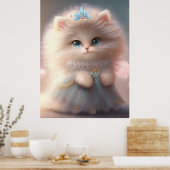 Cute Chat en Robe Bleue Art Nursery Poster (Cuisine)