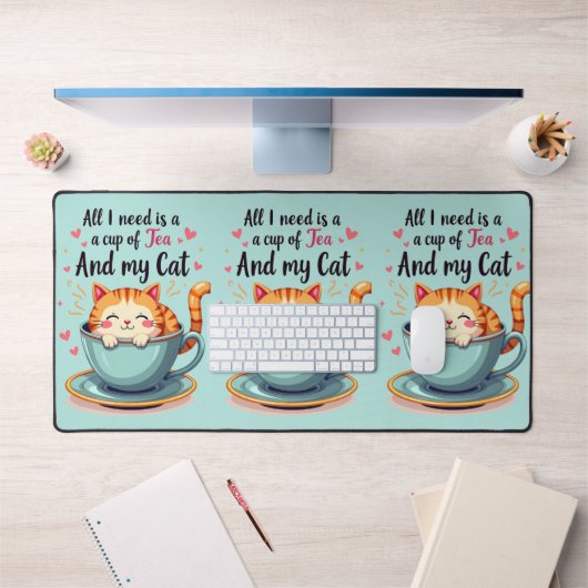 Cute Chat en Teacup Kawaii Art Cosy (Bureau 1)
