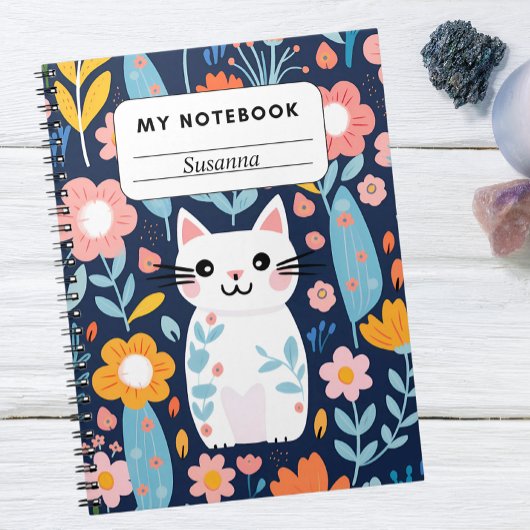 Cute Chat et Carnet à motifs floraux