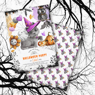 Cute chat et hibou Invitation à la fête d'Hallowee