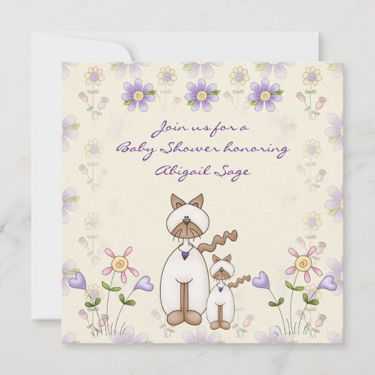 Cute Chat et Kitten Baby shower Invitation ~ Fille (Devant)