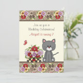 Cute Chat, Fleurs et Papillons Invitation d'annive (Debout devant)