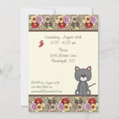 Cute Chat, Fleurs et Papillons Invitation d'annive (Dos)