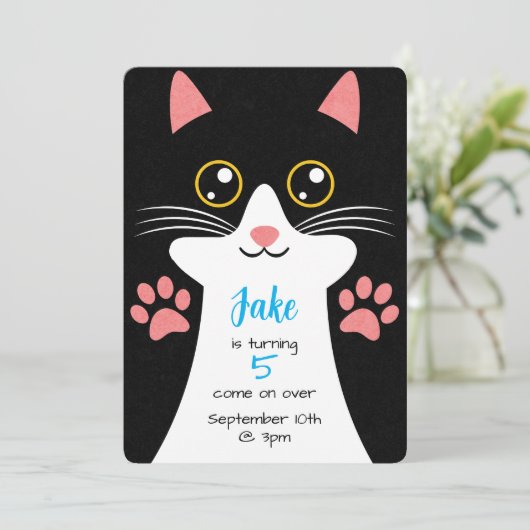 Cute Chat invitation Anniversaire. Texte modifiabl (Debout devant)
