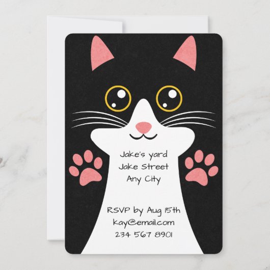 Cute Chat invitation Anniversaire. Texte modifiabl (Dos)
