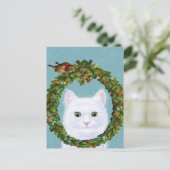 Cute Chat Kitten Christmas Wreath Carte postale (Debout devant)