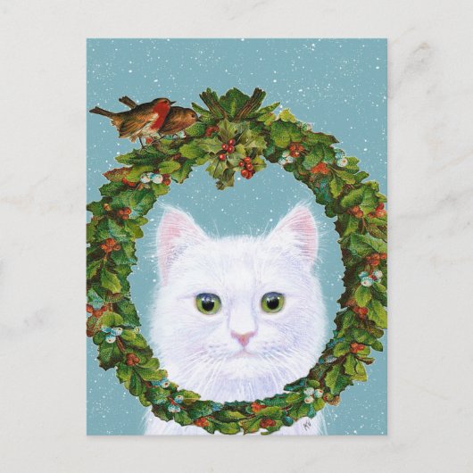 Cute Chat Kitten Christmas Wreath Carte postale (Devant)