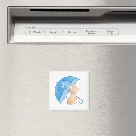 Cute chat Kitten sous aimant parapluie bleu (In Situ (Lave-vaisselle))