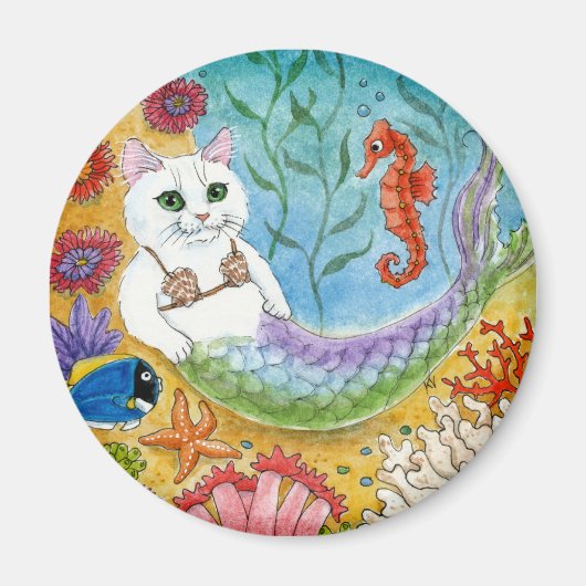 Cute Chat Mermaid Seahorse Aimant sous-marin (Devant)