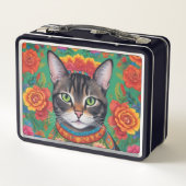 Cute Chat Mexicaine Style Métal Lunchbox (Dos)