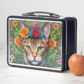 Cute Chat Mexicaine Style Métal Lunchbox (En situation)