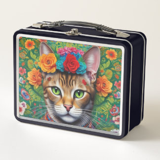Cute Chat Mexicaine Style Métal Lunchbox