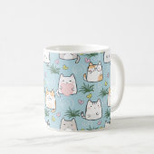 Cute Chat Mug - adorable Cartoon Chats sur Bleu (Devant droit)