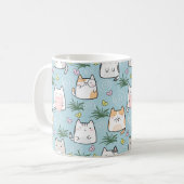 Cute Chat Mug - adorable Cartoon Chats sur Bleu (Devant gauche)