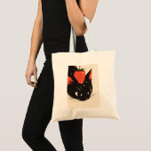 Cute Chat Noir Avec Sac fourre-tout Fraise (Devant (produit))