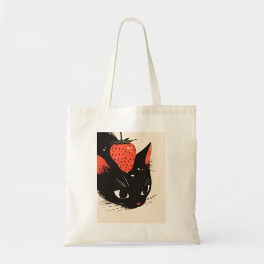 Cute Chat Noir Avec Sac fourre-tout Fraise (Devant)