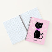 Cute Chat noir & Fleurs sur Carnet rose clair (Intérieur)