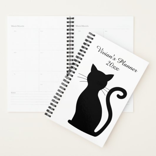 Cute Chat Noir Silhouette Noir et Blanc Nom (Devant avec enveloppe)