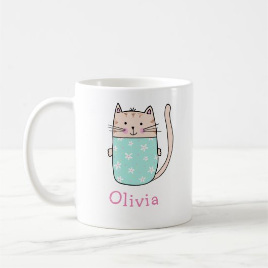 Cute Chat Personnalisé Nom Personnalisé Café Mug (Gauche)