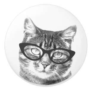 Cute chat photo porte en céramique et poignées de 