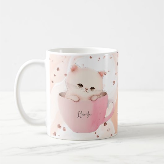 Cute chat rose blanc dans une tasse de thé (Gauche)