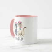 Cute Chat Rose de Noël Café Mugs (Devant gauche)