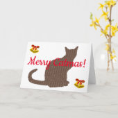 Cute Chat Silhouette Merry Catmas Carte de Noël (Fleur jaune)